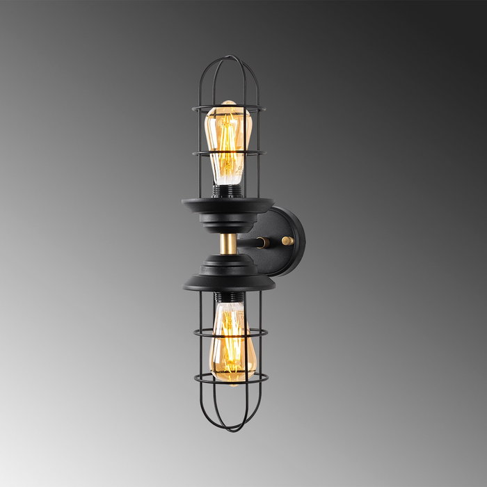 Opviq Mahoni - 13207 Lámpara de pared industrial negro y dorado